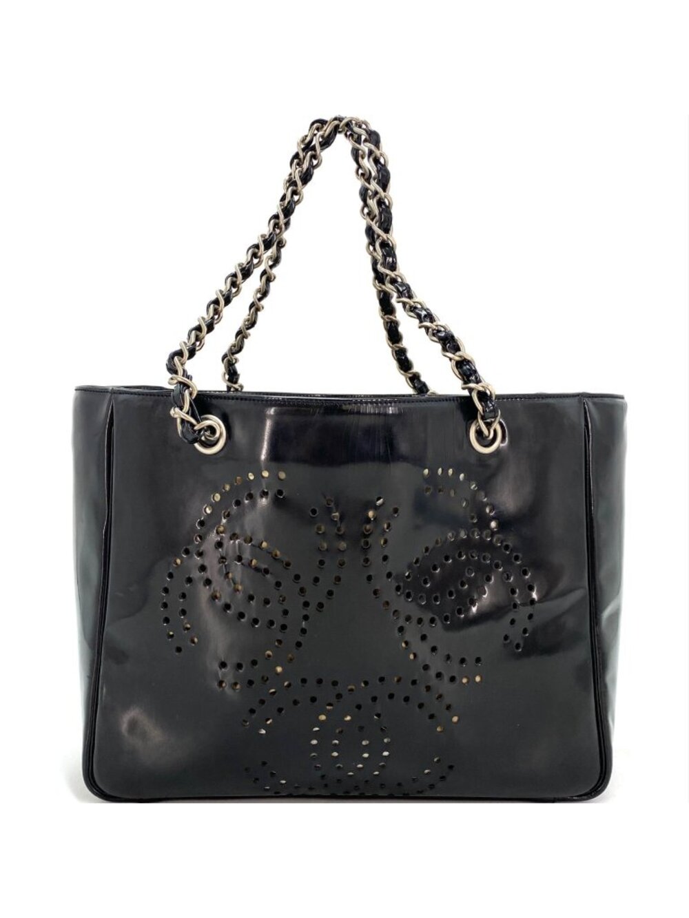 Chanel Tote CC Logo Black Perforated Leather Chain Business